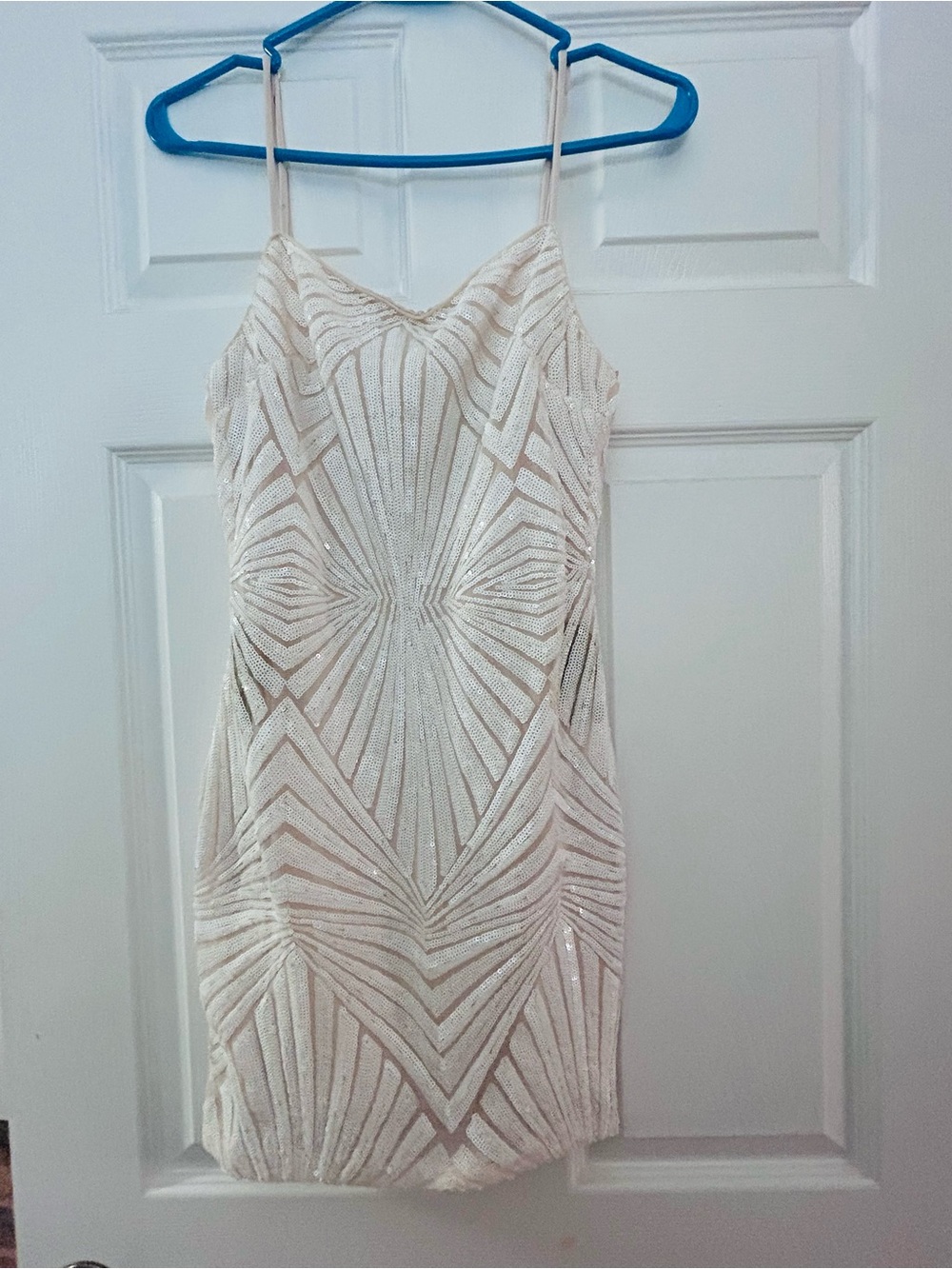 Lulu's Ivory Beaded Spaghetti-Strap Mini Dress